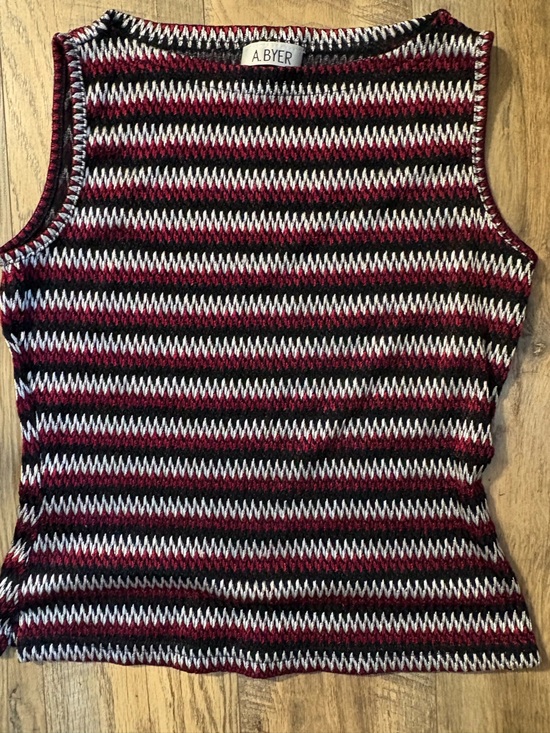 A. Byer Tops - A. Byer Striped Knit Sleeveless Top in Black, White & Burgundy